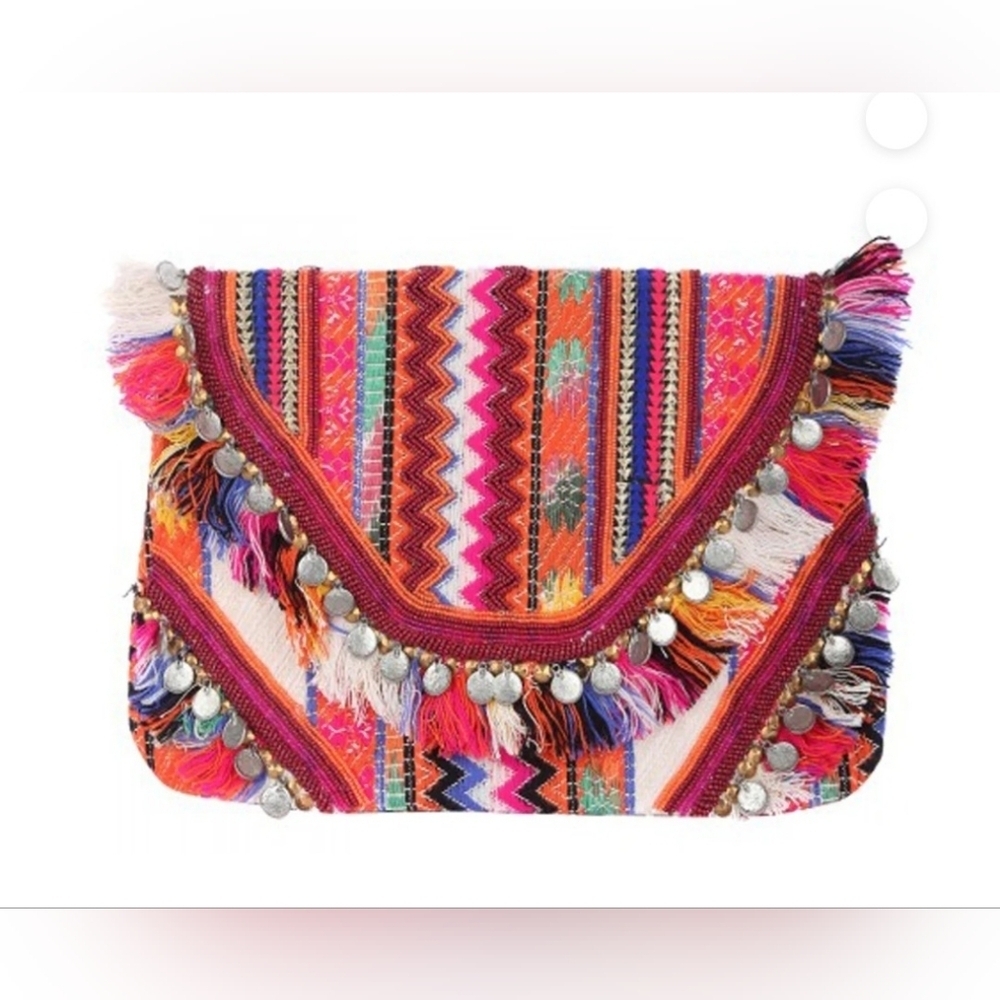 Steve Madden Embroidered Multicolor Envelope Cross Body Bag With Chain Strap